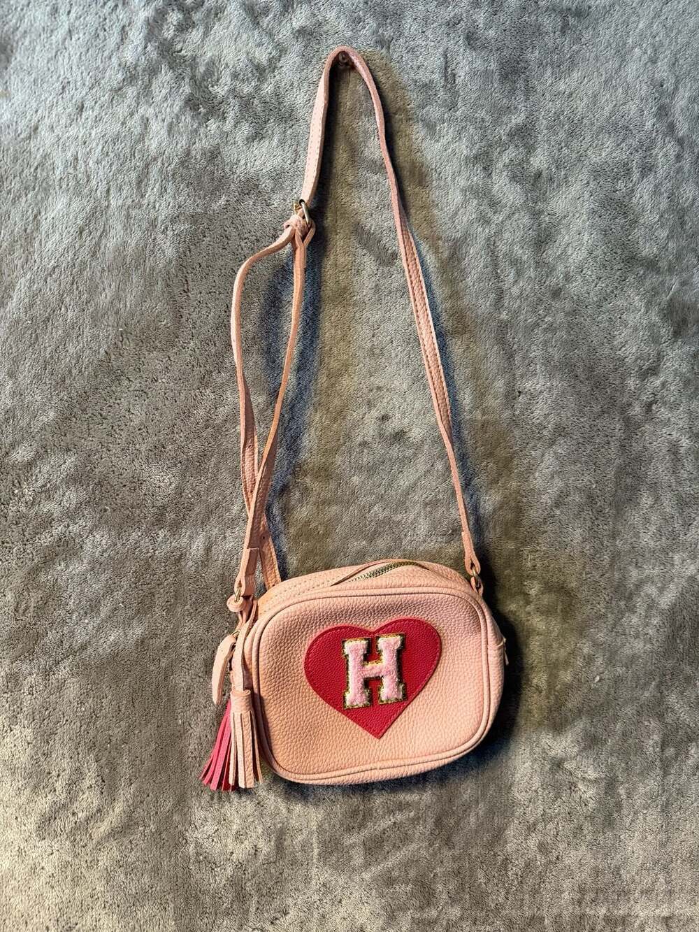 Stoney Clover Lane Pink Heart Initial H Crossbody Bag
